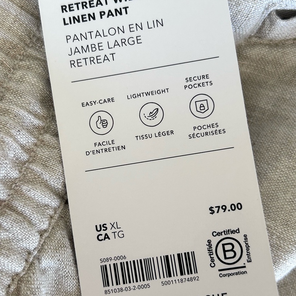 Athelta Retreat 100% Linen High Rise Wide Leg Pant Natural Size XL NWT - Picture 8 of 11